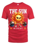 Spirited Midday Sun Weightlifting Spirit Energy Tshirt - red t-shirt on white background