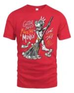 Wealthy Cherub Sweeping Cash Graffiti Style Tshirt - red t-shirt on white background