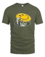 Skeleton Peeking From Manhole Smiley Face Mask Tshirt - military green t-shirt on white background