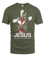 Devoted Cross And Thorns Wrapped Hand Religious Tshirt - military green t-shirt on white background