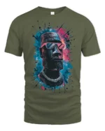 Awesome Moai Easter Island Statue Sunglasses Graphic Tee - military green t-shirt on white background