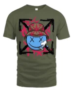 Groovy Stoners Smiley Face Bucket Hat Styli Graphic Tee - military green t-shirt on white background