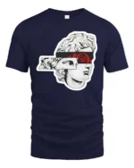 Artistic Sliced Statue Head Red Rose Graphic Tshirt - navy t-shirt on white background