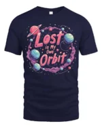 Cosmic Space Adventure Lost In My Own Orbit Graphic Tshirt - navy t-shirt on white background
