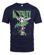 Motivated Angel Statue Mentality Hustle Graphic Tshirt - navy t-shirt on white background