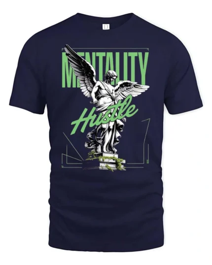 Motivated Angel Statue Mentality Hustle Graphic Tshirt - navy t-shirt on white background