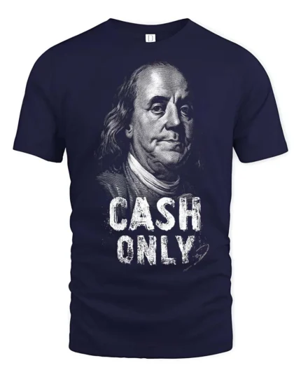 Serious Benjamin Franklin Cash Only Historical Graphic Tee - navy t-shirt on white background