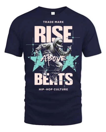 Energetic Breakdancer Rise Above Beats Hip Hop Tshirt - navy t-shirt on white background