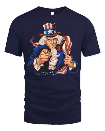 Proud Uncle Sam I Want You America Graphic Tshirt - navy t-shirt on white background