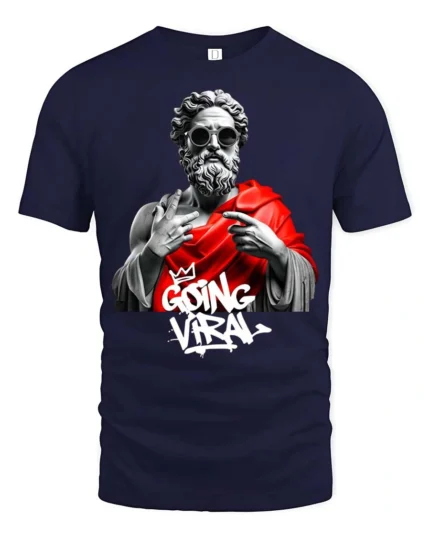 Trendy Greek Zeus Going Viral Sunglasses Graphic Tshirt - navy t-shirt on white background