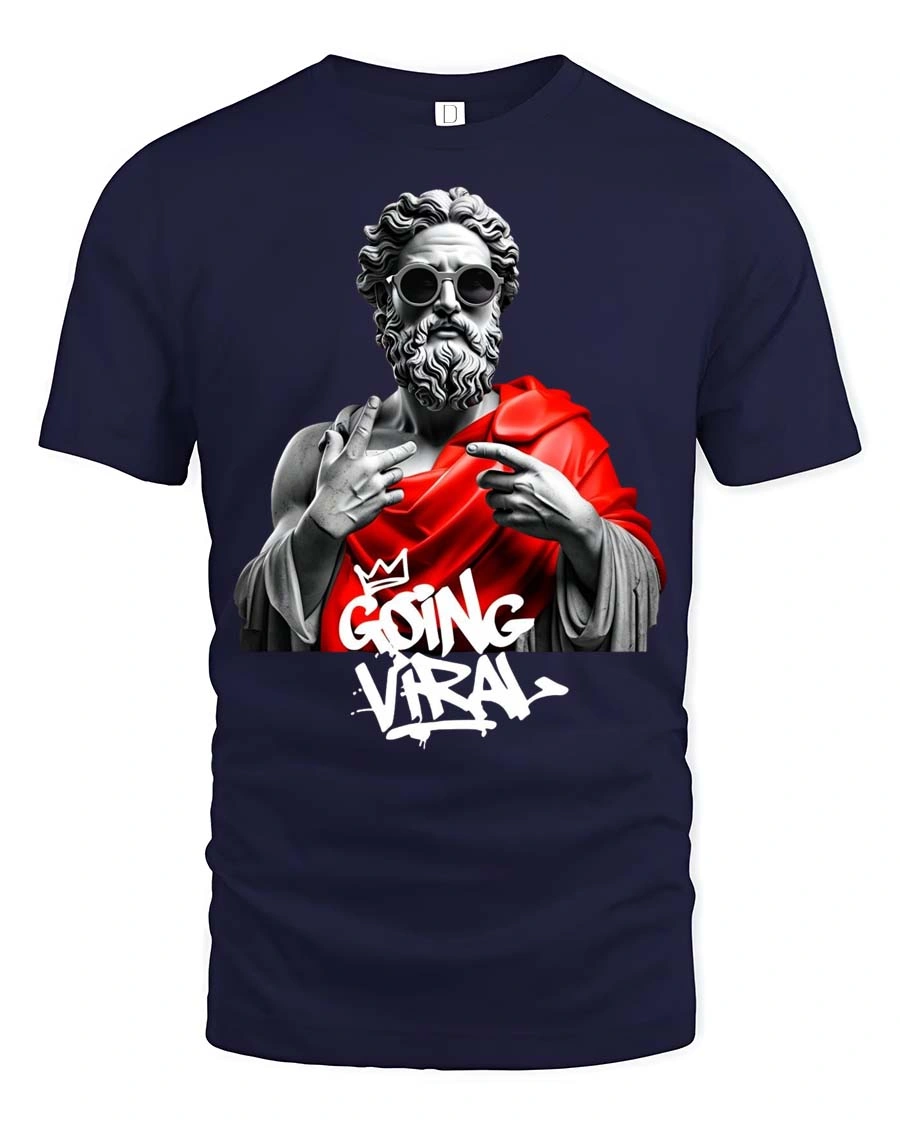 Trendy Greek Zeus Going Viral Sunglasses Graphic Tshirt - 1 Trendy Greek Zeus Going Viral Sunglasses Graphic Tshirt - navy t-shirt on white background