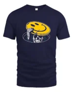 Skeleton Peeking From Manhole Smiley Face Mask Tshirt - navy t-shirt on white background