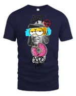 Intriguing Mixed Media Art Pink Sprinkle Donut Tshirt - navy t-shirt on white background
