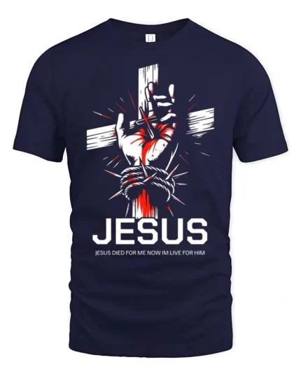 Devoted Cross And Thorns Wrapped Hand Religious Tshirt - navy t-shirt on white background