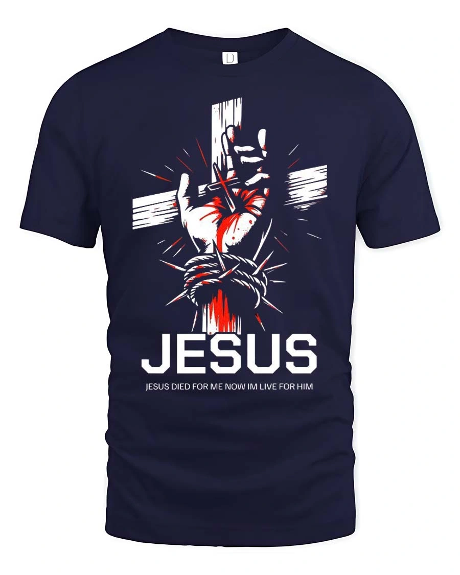 Devoted Cross And Thorns Wrapped Hand Religious Tshirt - 1 Devoted Cross And Thorns Wrapped Hand Religious Tshirt - navy t-shirt on white background