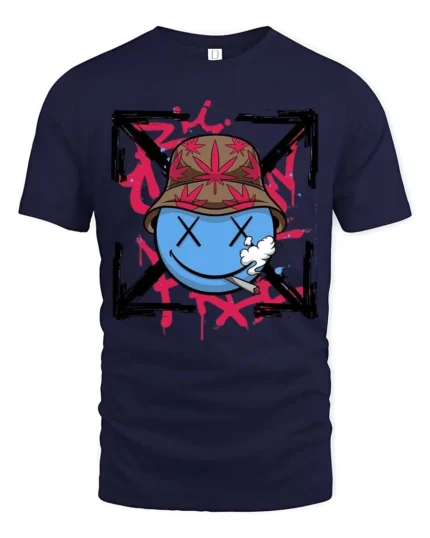 Groovy Stoners Smiley Face Bucket Hat Styli Graphic Tee - navy t-shirt on white background