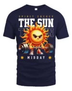 Spirited Midday Sun Weightlifting Spirit Energy Tshirt - navy t-shirt on white background