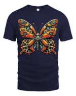 Clockwork Mechanical Butterfly Steampunk Graphic Tshirt - navy t-shirt on white background