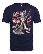 Wealthy Cherub Sweeping Cash Graffiti Style Tshirt - navy t-shirt on white background