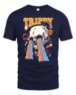 Psychedelic Skull Melting Rainbow Mushroom Graphic Tshirt - navy t-shirt on white background
