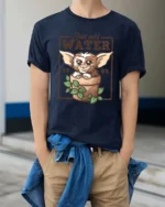 Adorable Gremlins Just Add Water Plant Pot Graphic Tshirt - model wearing navy tee with hands in pockets