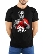 Trendy Greek Zeus Going Viral Sunglasses Graphic Tshirt - model wearing black tee with hands behind back