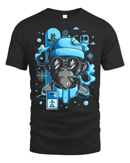 Chilly Snowboarding Ape Winter Resort Sports Graphic Tee - black t-shirt on white background