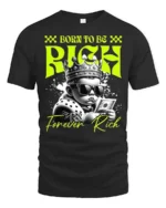 Dazzling Born To Be Rich Crowned Baby Graphic Tshirt - black t-shirt on white background