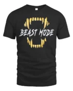 Powerful Beast Mode Golden Teeth Monster Graphic Tshirt - black t-shirt on white background