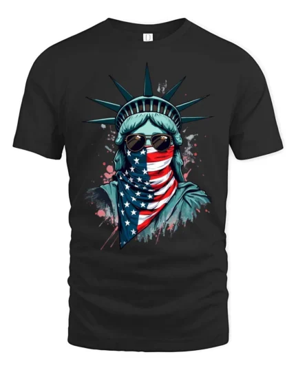 Radical Statue Of Liberty American Flag Bandana Tshirt - black t-shirt on white background