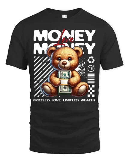 Adorable Teddy Bear Priceless Love Limitless Wealth Tee - black t-shirt on white background
