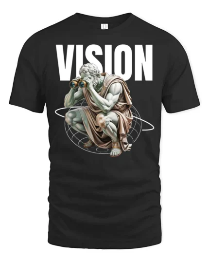 Profound Classical Thinker Vision Globe Graphic Tshirt - black t-shirt on white background