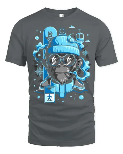 Chilly Snowboarding Ape Winter Resort Sports Graphic Tee - gray t-shirt on white background