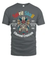 Festive Spirit Skull Native Feather Headdress Tshirt - gray t-shirt on white background