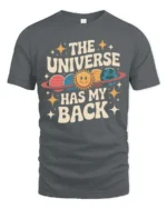 Charming Retro Planet The Universe Has My Back Graphic Tee - gray t-shirt on white background