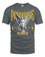 Devine Paradise Heaven Angelic Winged Sculpture Graphic Tee - gray t-shirt on white background