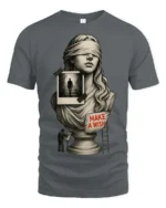 Thoughtful Blindfolded Statue Bust Photo Collage Graphic Tee - gray t-shirt on white background