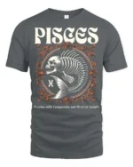 Striking Pisces Skeletal Fish Retro Typography Graphic Tee - gray t-shirt on white background