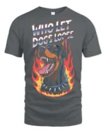 Fierce Who Let Dogs Loose Doberman Flame Graphic Tee - gray t-shirt on white background