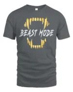 Powerful Beast Mode Golden Teeth Monster Graphic Tshirt - gray t-shirt on white background