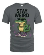 Cool Crocodile Wearing Sneakers Stay Weird Graphic Tee - gray t-shirt on white background