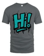Vibrant Teal Spray Paint Hi Typography Slogan Graphic Tee - gray t-shirt on white background