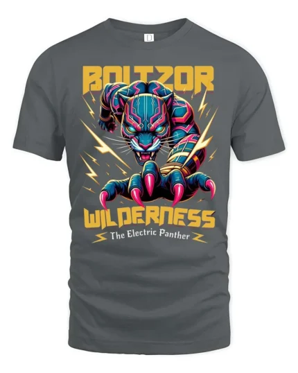Energetic Lightning Boltzer Electric Panther Graphic Tee - gray t-shirt on white background