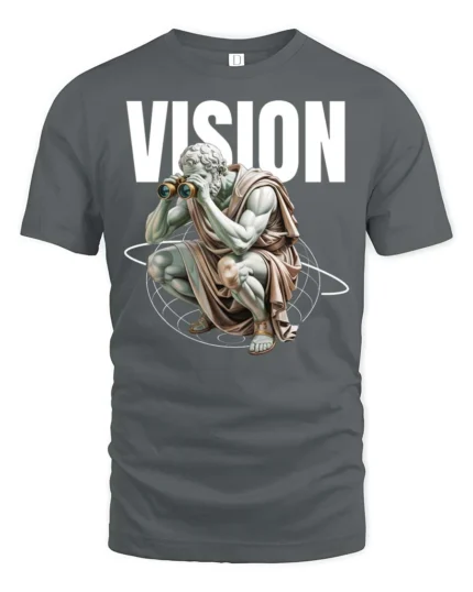 Profound Classical Thinker Vision Globe Graphic Tshirt - gray t-shirt on white background