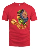 Luxurious Checkered Wallet Stacking Cash Graphic Tshirt - red t-shirt on white background
