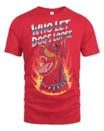 Fierce Who Let Dogs Loose Doberman Flame Graphic Tee - red t-shirt on white background