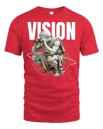 Profound Classical Thinker Vision Globe Graphic Tshirt - red t-shirt on white background