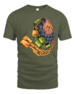 Luxurious Checkered Wallet Stacking Cash Graphic Tshirt - military green t-shirt on white background