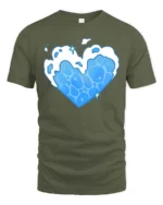 Gentle Marine Water Current Heart Shape Soft Tshirt - military green t-shirt on white background