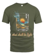 Radiant Spirit Divine Splashing Liquid Graphic Tshirt - military green t-shirt on white background